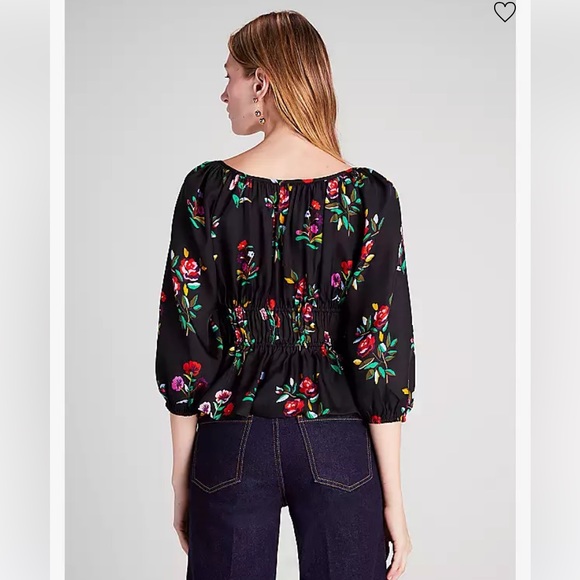 KATE SPADE Autumn Floral Long-sleeve Riviera TOP! Colorful Silk Blend NWT - Picture 3 of 7